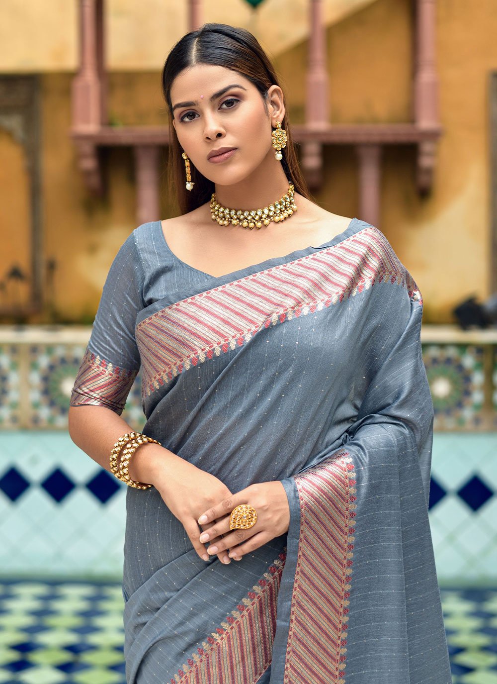 Classic Cotton Silk Grey Weaving Saree