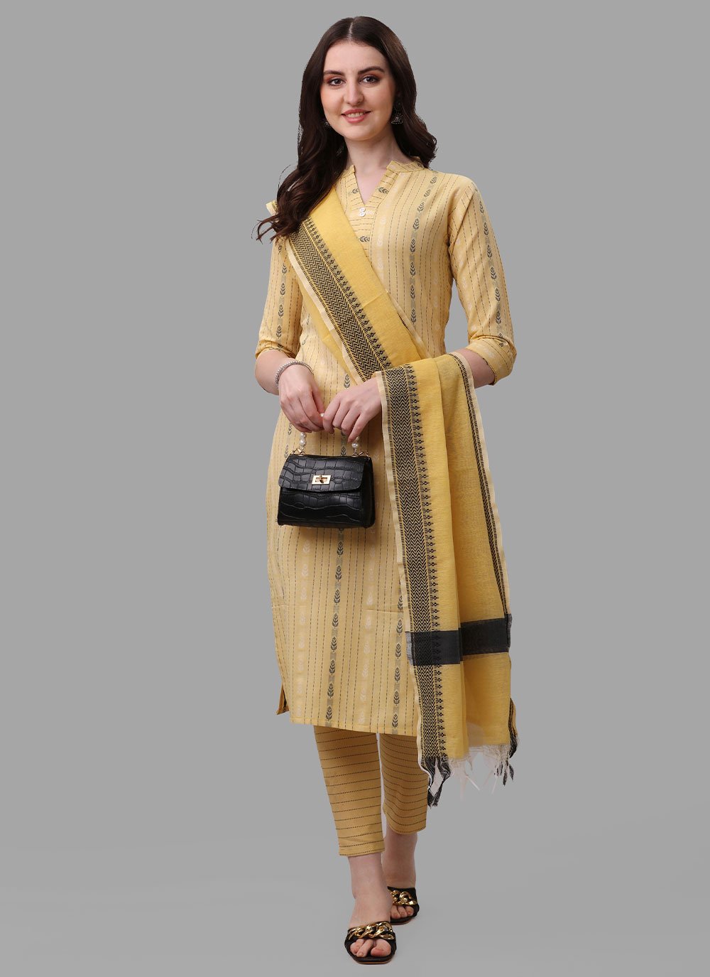 Salwar Suit Cotton Yellow Weaving Salwar Kameez