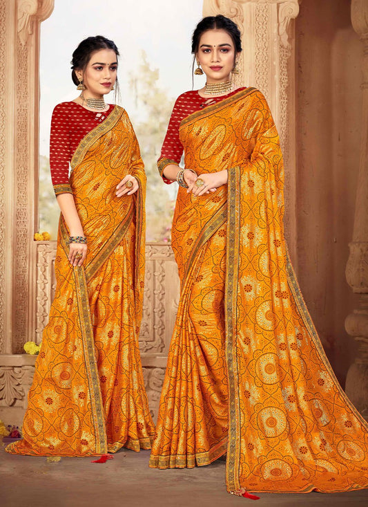 Designer Chiffon Orange Weaving Saree