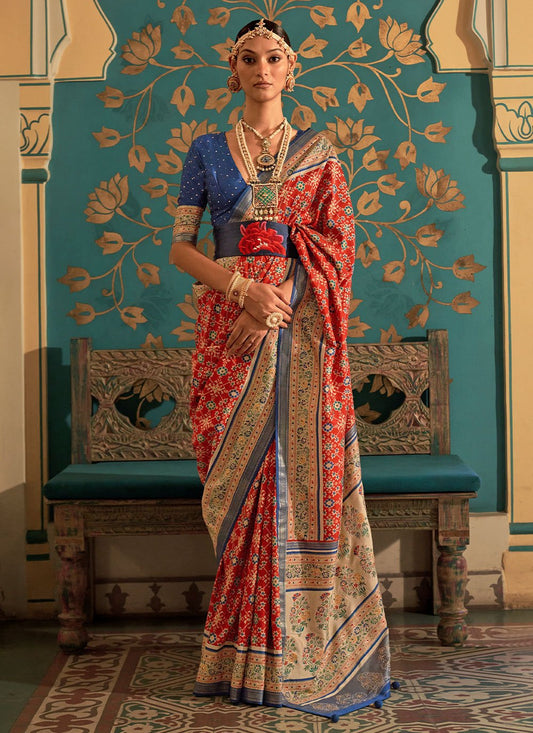 Designer Patola Silk Red Weaving Saree