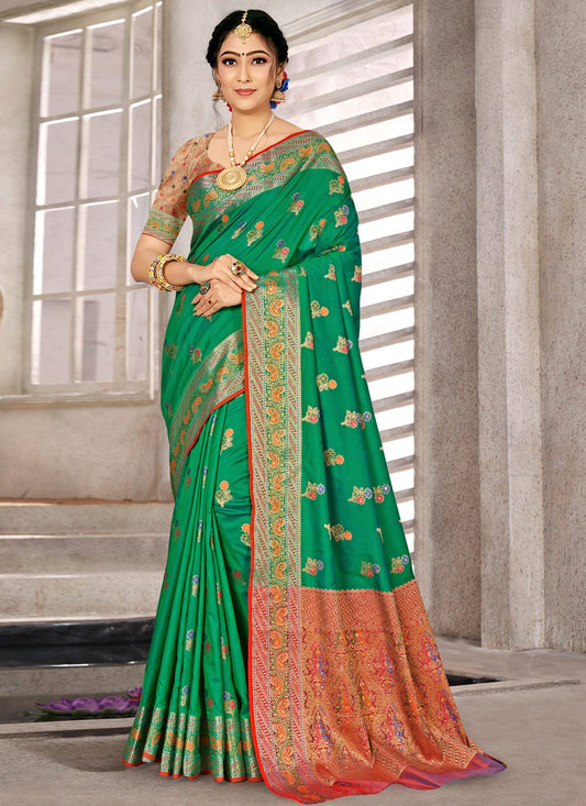 Traditional Saree Silk Green Embroidered Saree