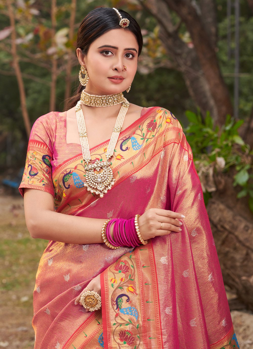 Traditional Saree Silk Hot Pink Weaving Saree