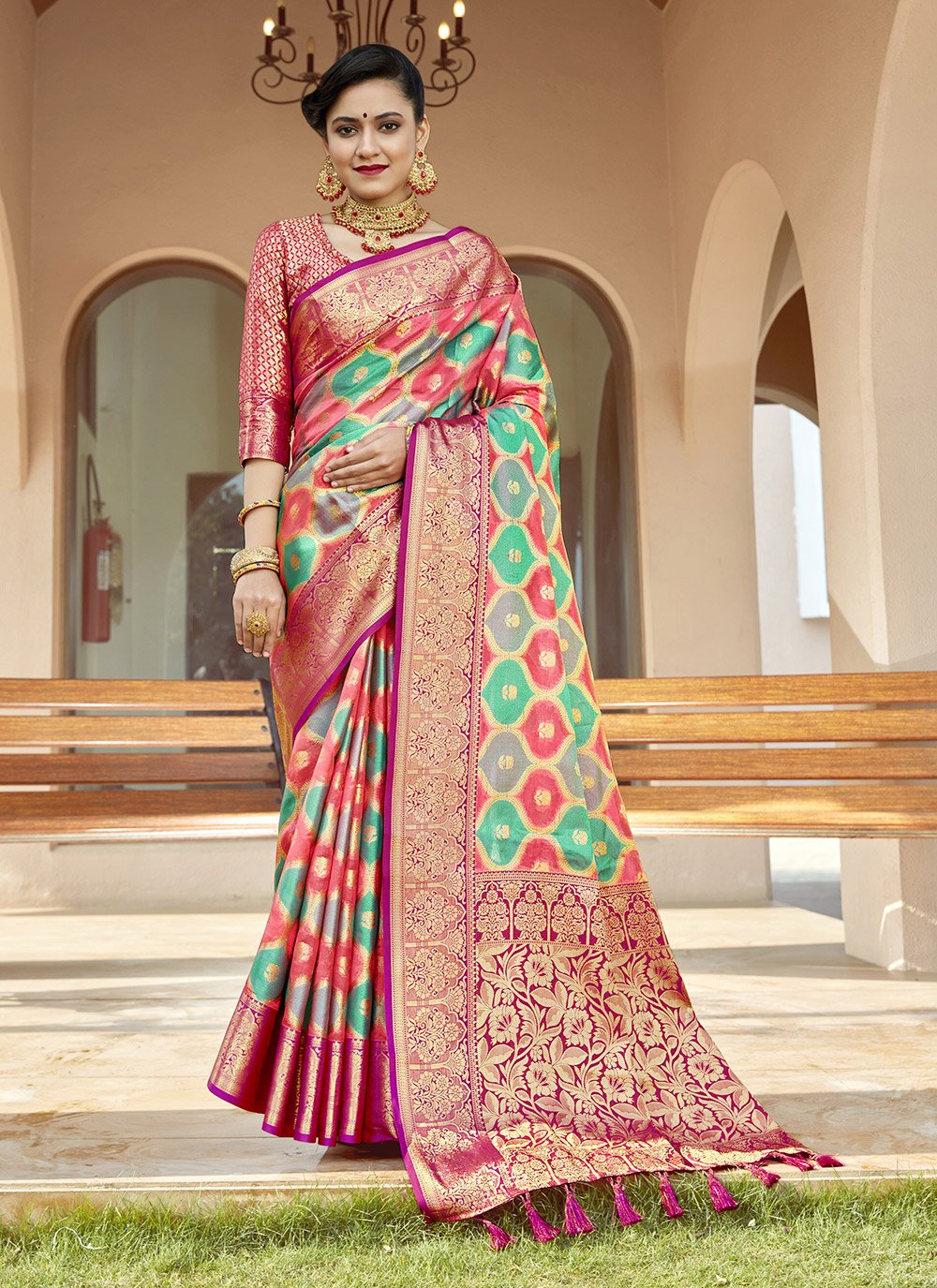 Traditional Saree Banarasi Silk Multi Colour Weaving Saree