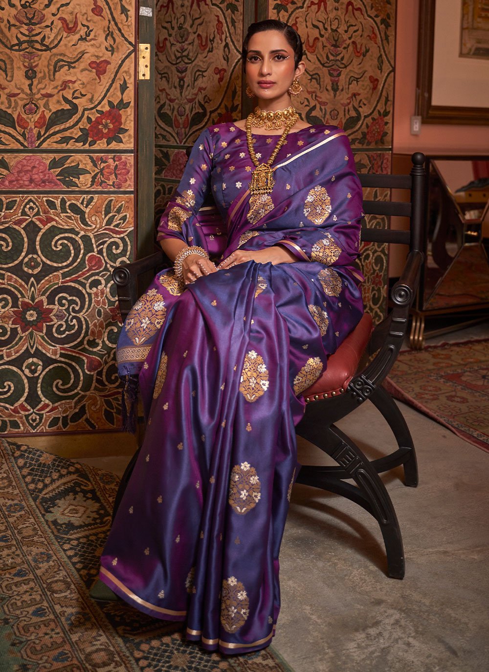 Classic Satin Purple Weaving Saree