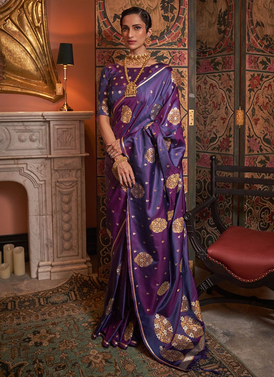 Classic Satin Purple Weaving Saree