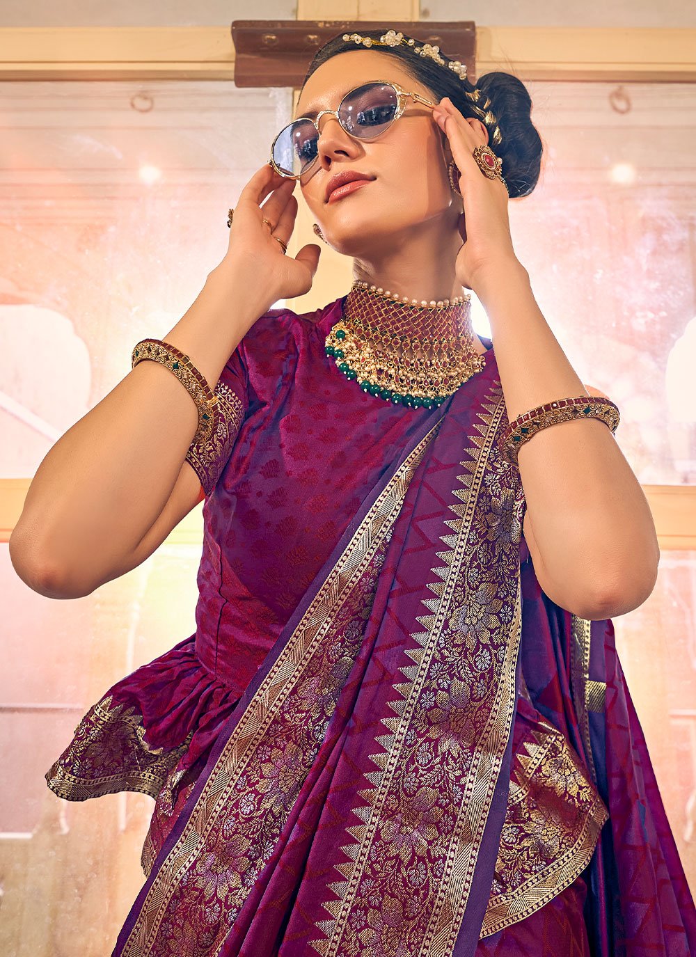 Classic Satin Silk Purple Weaving Saree