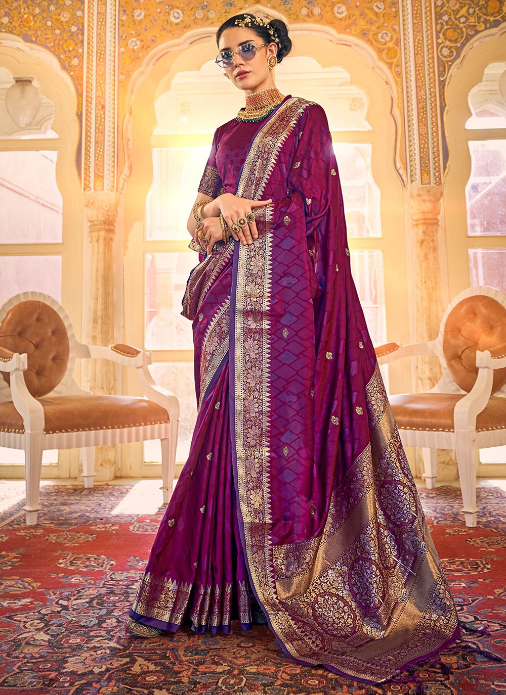 Classic Satin Silk Purple Weaving Saree