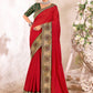 Contemporary Vichitra Silk Red Jacquard Work Saree