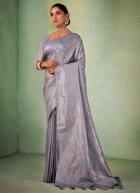 Contemporary Kanjivaram Silk Lavender Weaving Saree