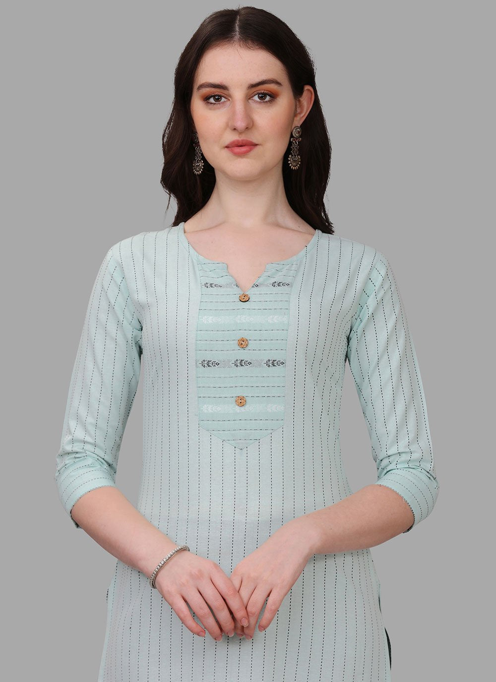 Casual Kurti Cotton Aqua Blue Weaving Kurtis