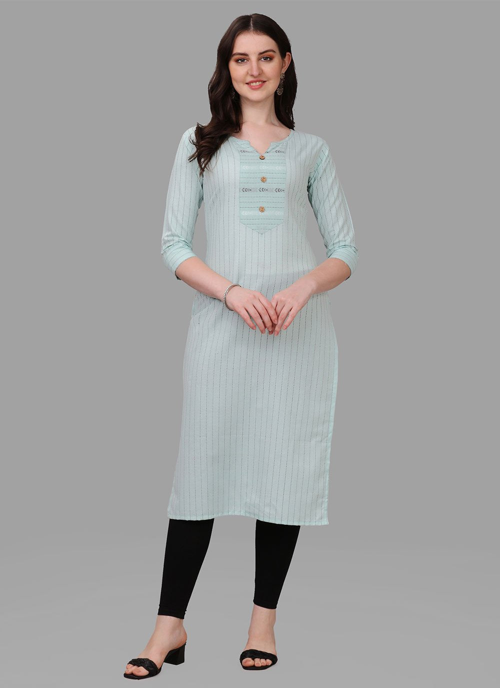 Casual Kurti Cotton Aqua Blue Weaving Kurtis