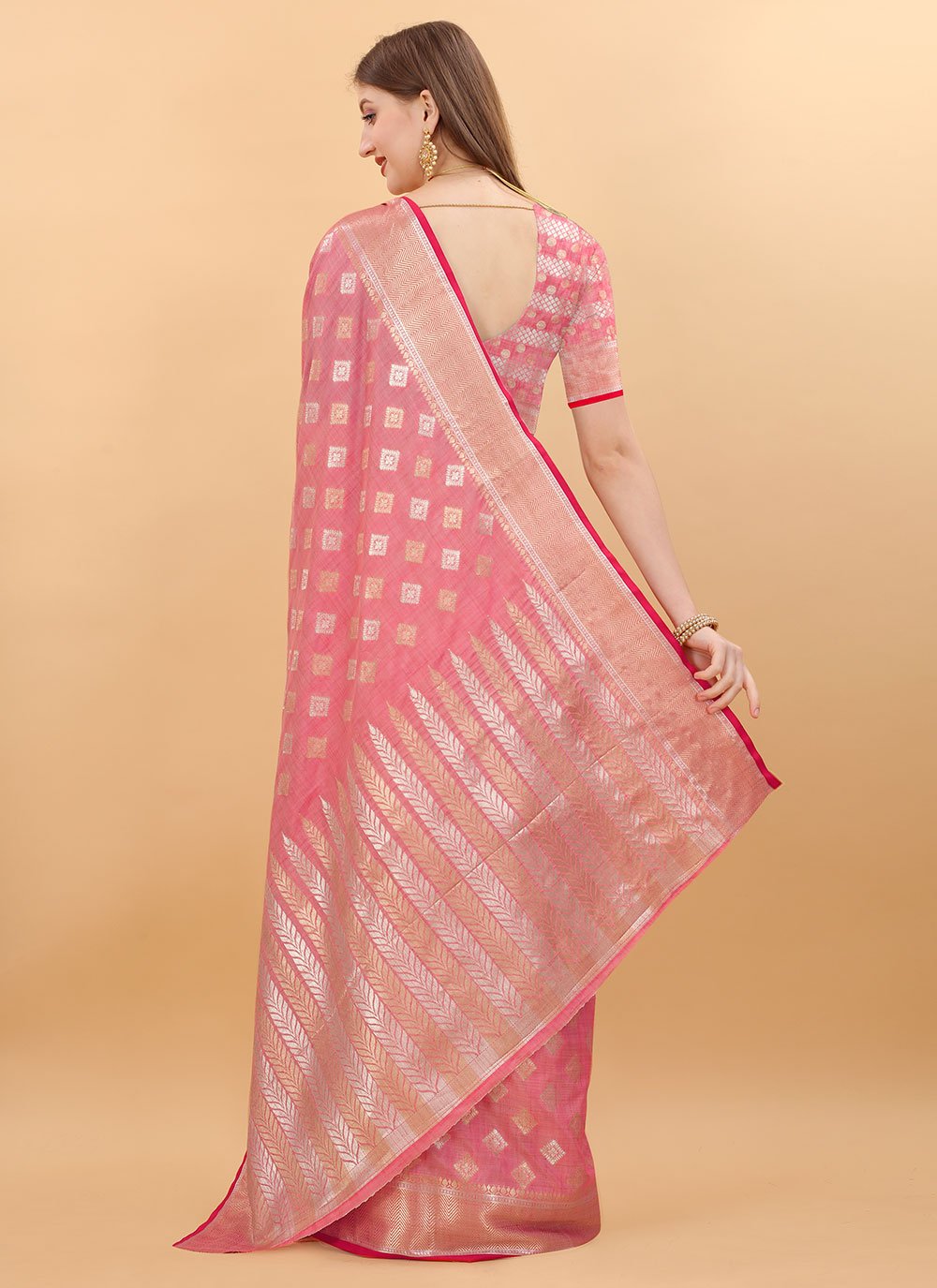 Classic Silk Pink Weaving Saree