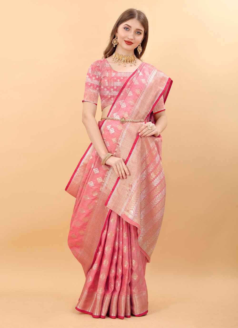 Classic Silk Pink Weaving Saree