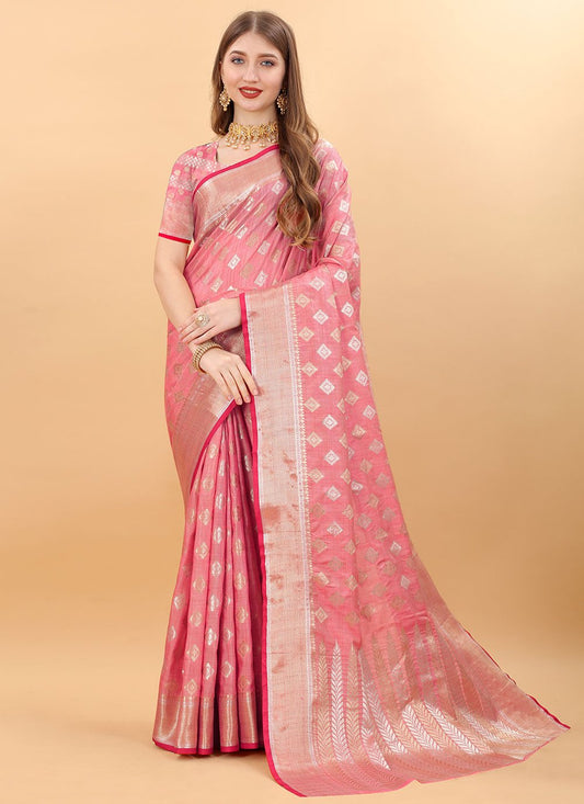 Classic Silk Pink Weaving Saree