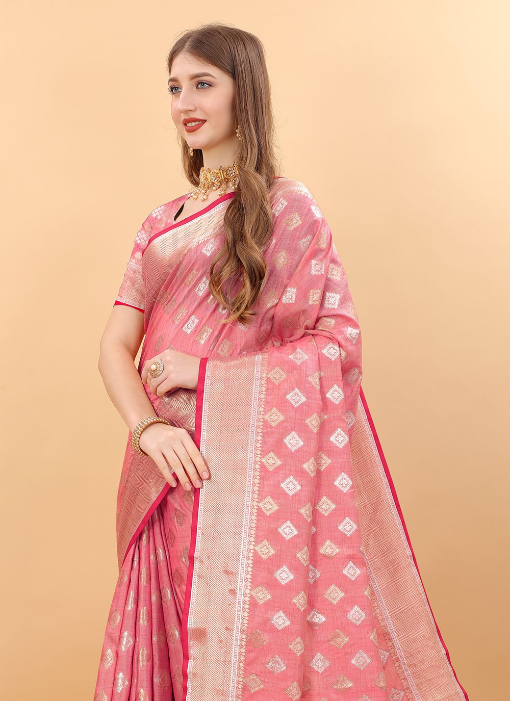 Classic Silk Pink Weaving Saree