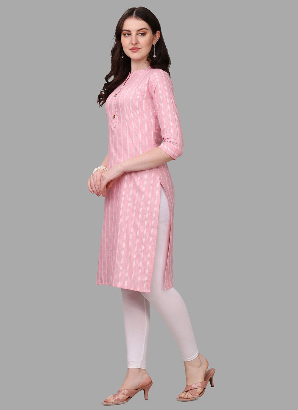 Designer Kurti Cotton Pink Weaving Kurtis