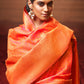 Trendy Saree Handloom Silk Orange Weaving Saree