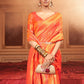 Trendy Saree Handloom Silk Orange Weaving Saree