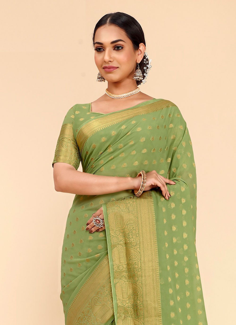 Contemporary Georgette Silk Green Weaving Saree