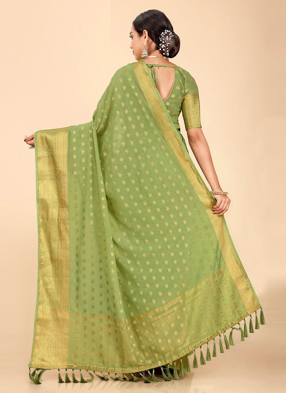 Contemporary Georgette Silk Green Weaving Saree