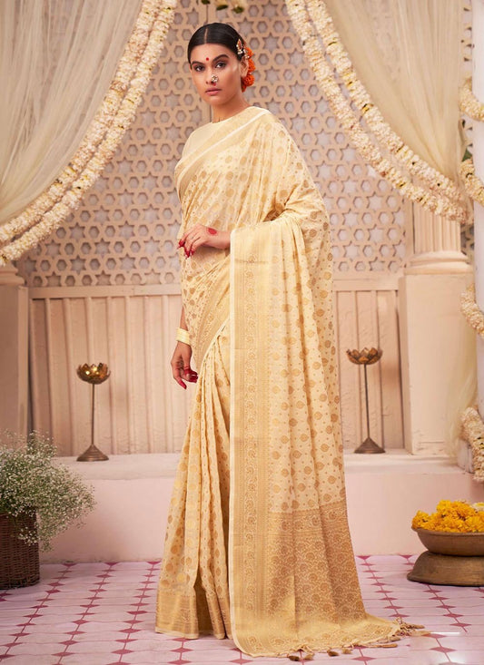 Classic Georgette Off White Weaving Saree