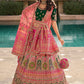 A Line Lehenga Banarasi Silk Green Pink Embroidered Lehenga Choli