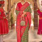 Classic Silk Green Red Patch Border Saree