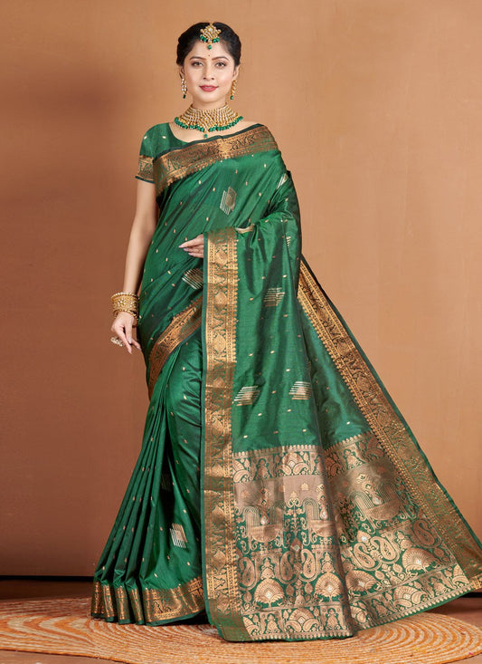 Traditional Saree Banarasi Silk Green Embroidered Saree