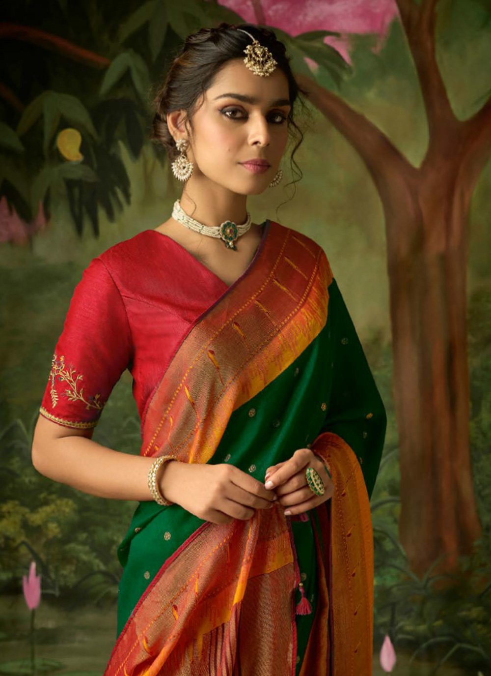 Contemporary Brasso Green Weaving Saree