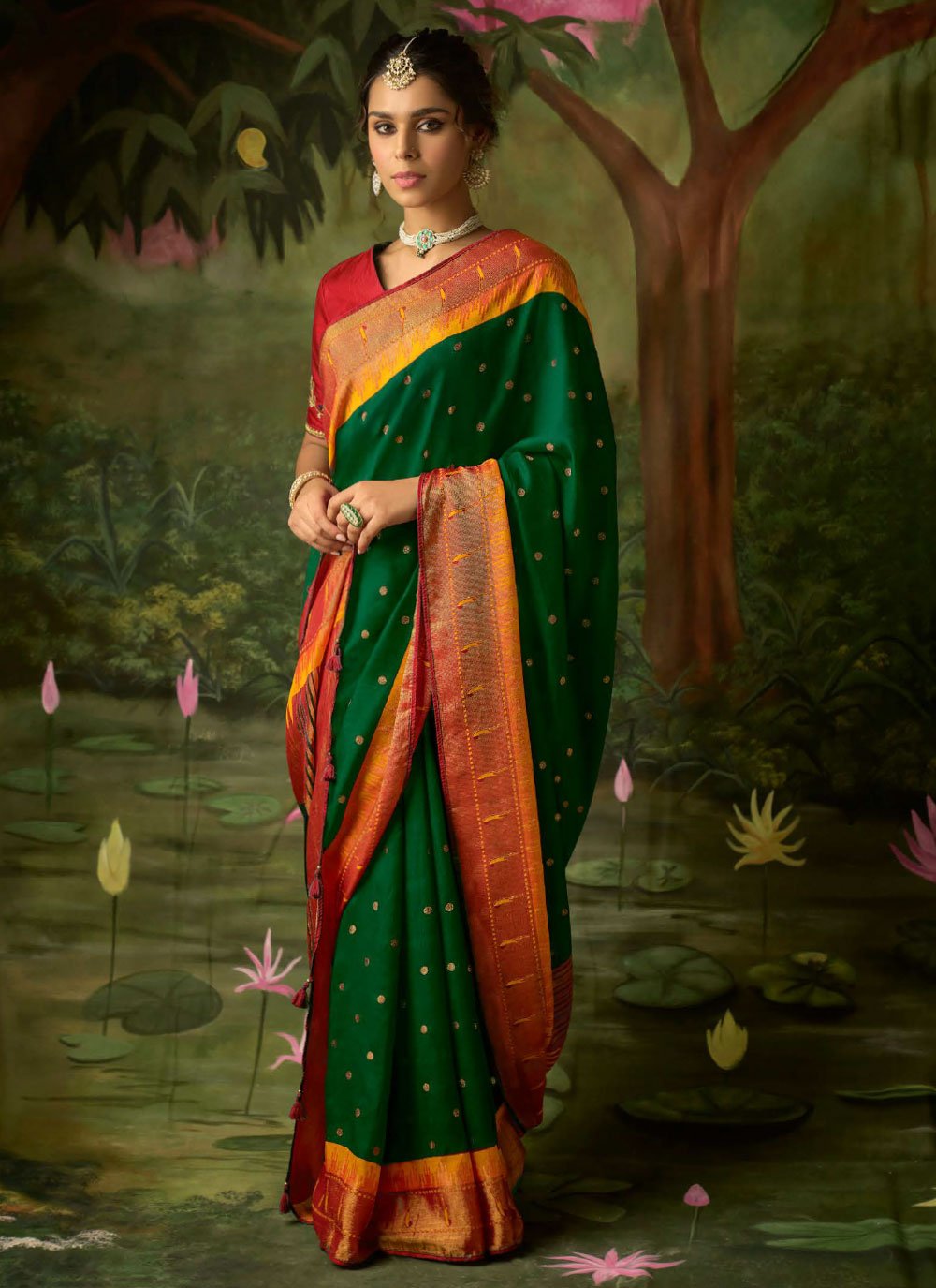 Contemporary Brasso Green Weaving Saree