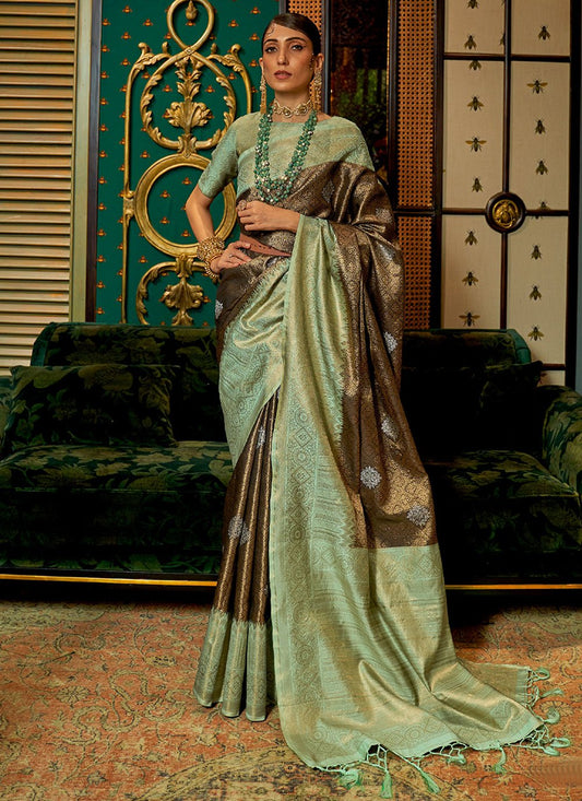 Contemporary Handloom Silk Green Weaving Saree