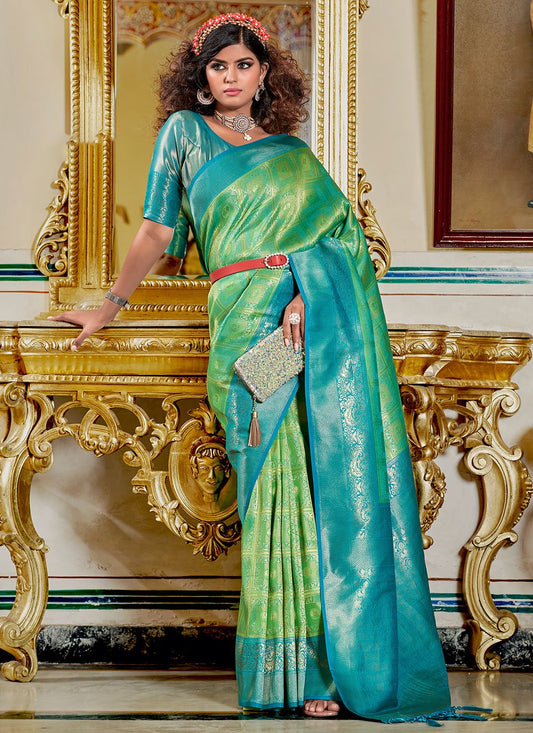 Contemporary Banarasi Silk Green Weaving Saree