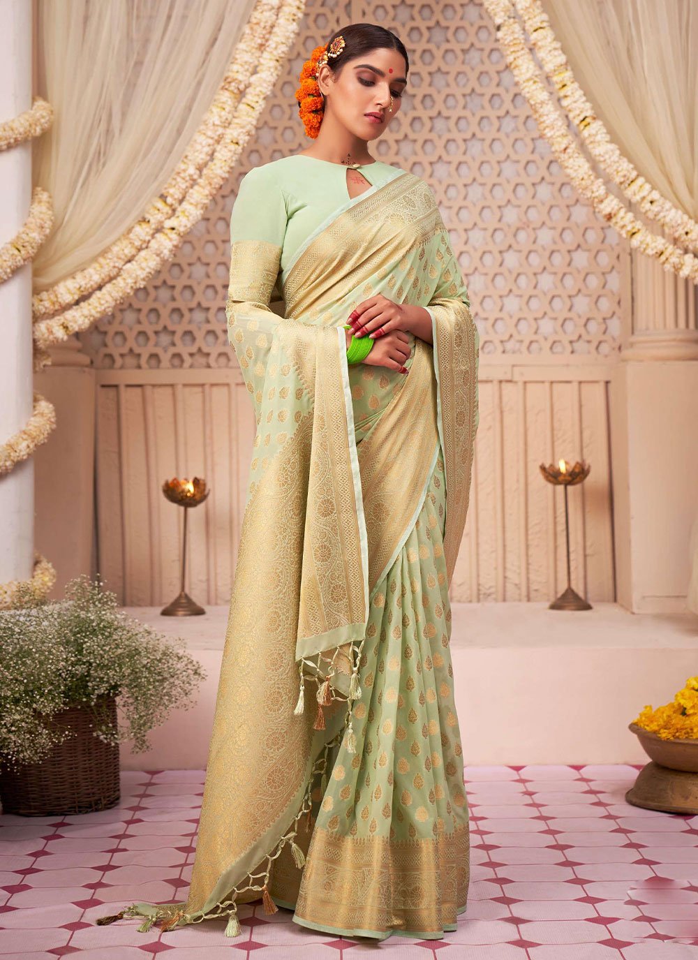 Classic Georgette Green Weaving Saree