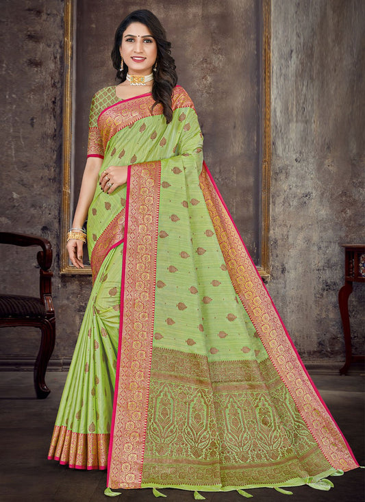 Contemporary Silk Green Weaving Saree