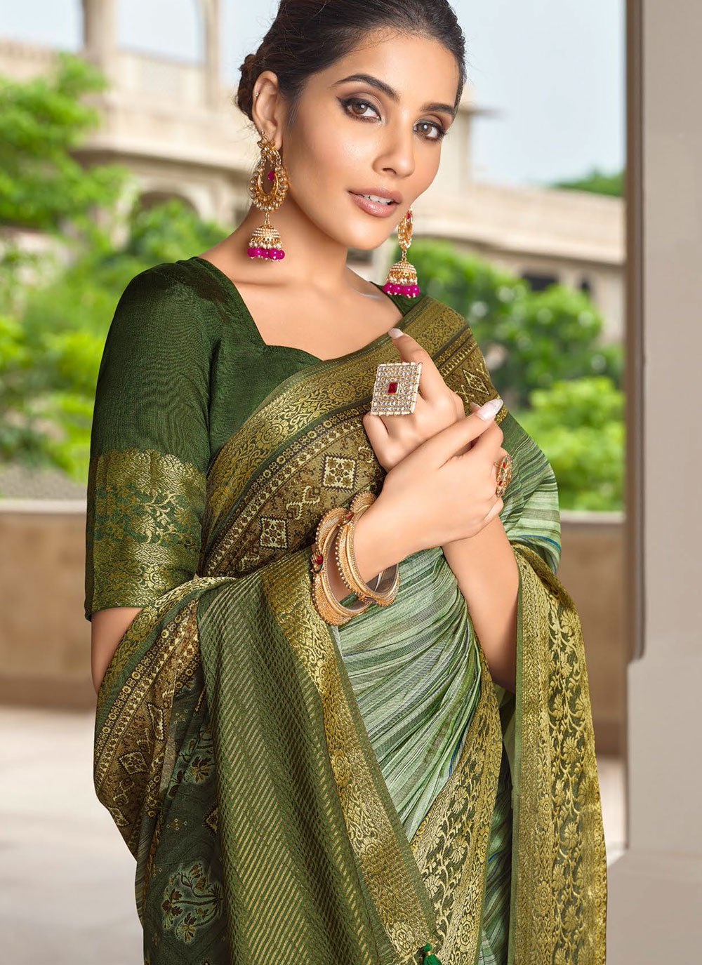 Designer Silk Viscose Green Weaving Saree