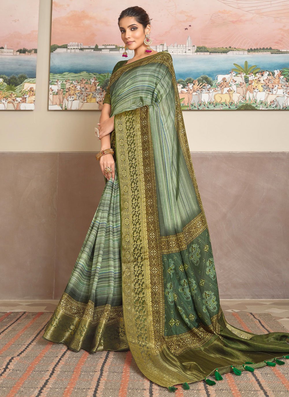 Designer Silk Viscose Green Weaving Saree