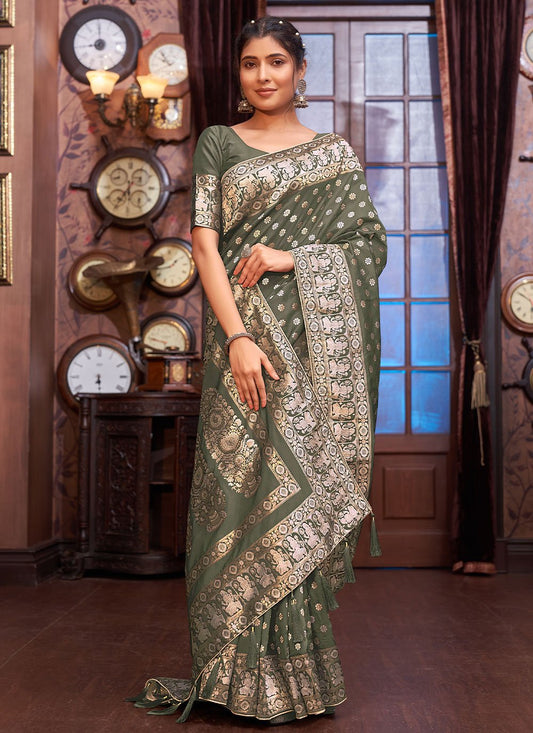 Traditional Saree Banarasi Silk Grey Weaving Saree