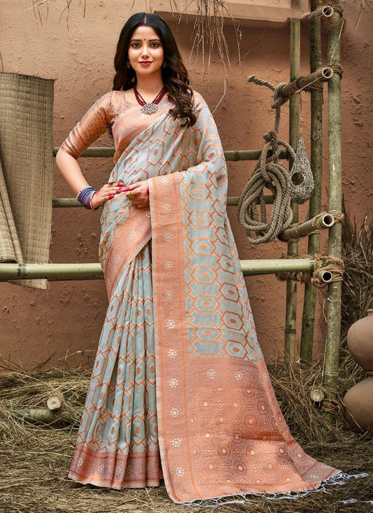 Classic Organza Grey Weaving Saree