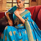 Trendy Saree Handloom Silk Aqua Blue Weaving Saree