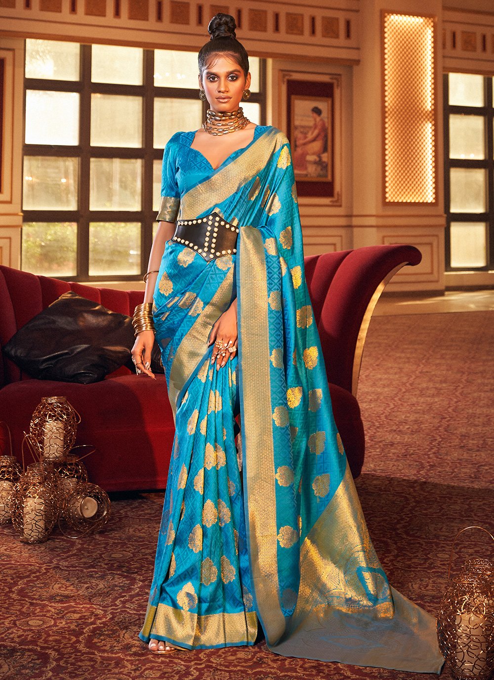 Trendy Saree Handloom Silk Aqua Blue Weaving Saree