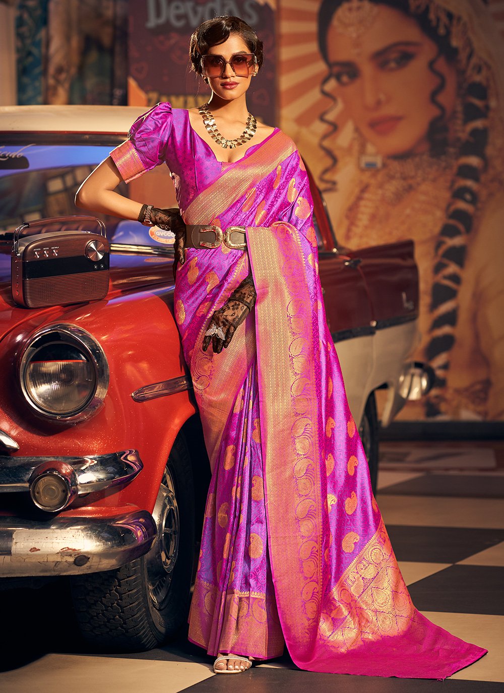 Classic Handloom Silk Pink Weaving Saree