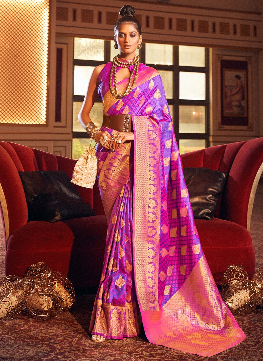 Classic Handloom Silk Multi Colour Weaving Saree