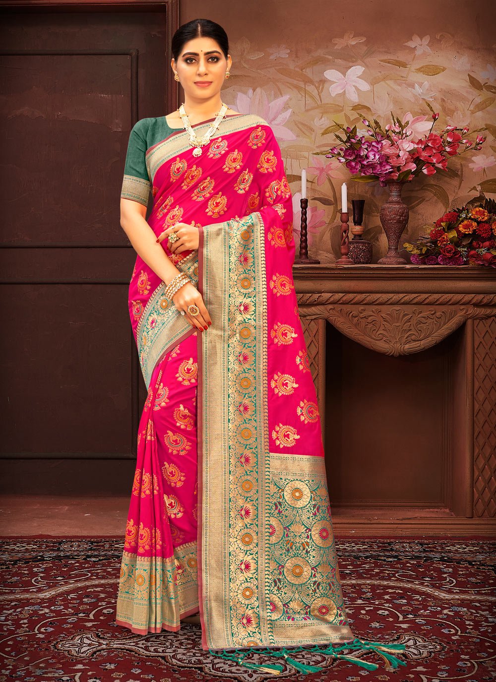 Traditional Saree Banarasi Silk Hot Pink Weaving Saree