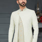 Indo Western Jacquard Grey Off White Weaving Mens