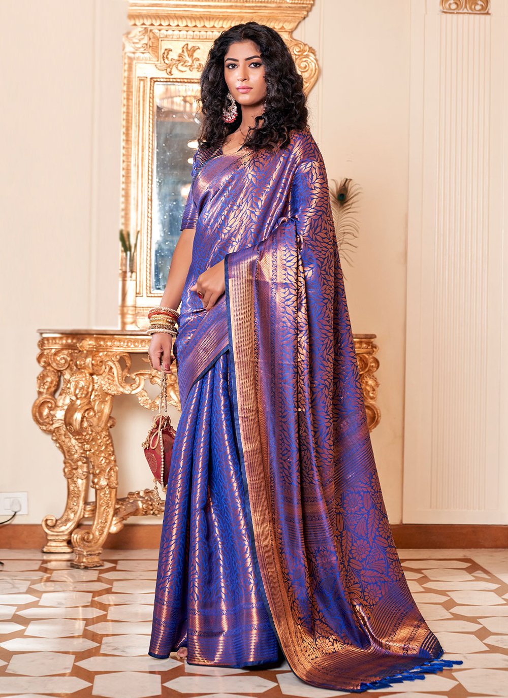 Classic Kanjivaram Silk Blue Weaving Saree