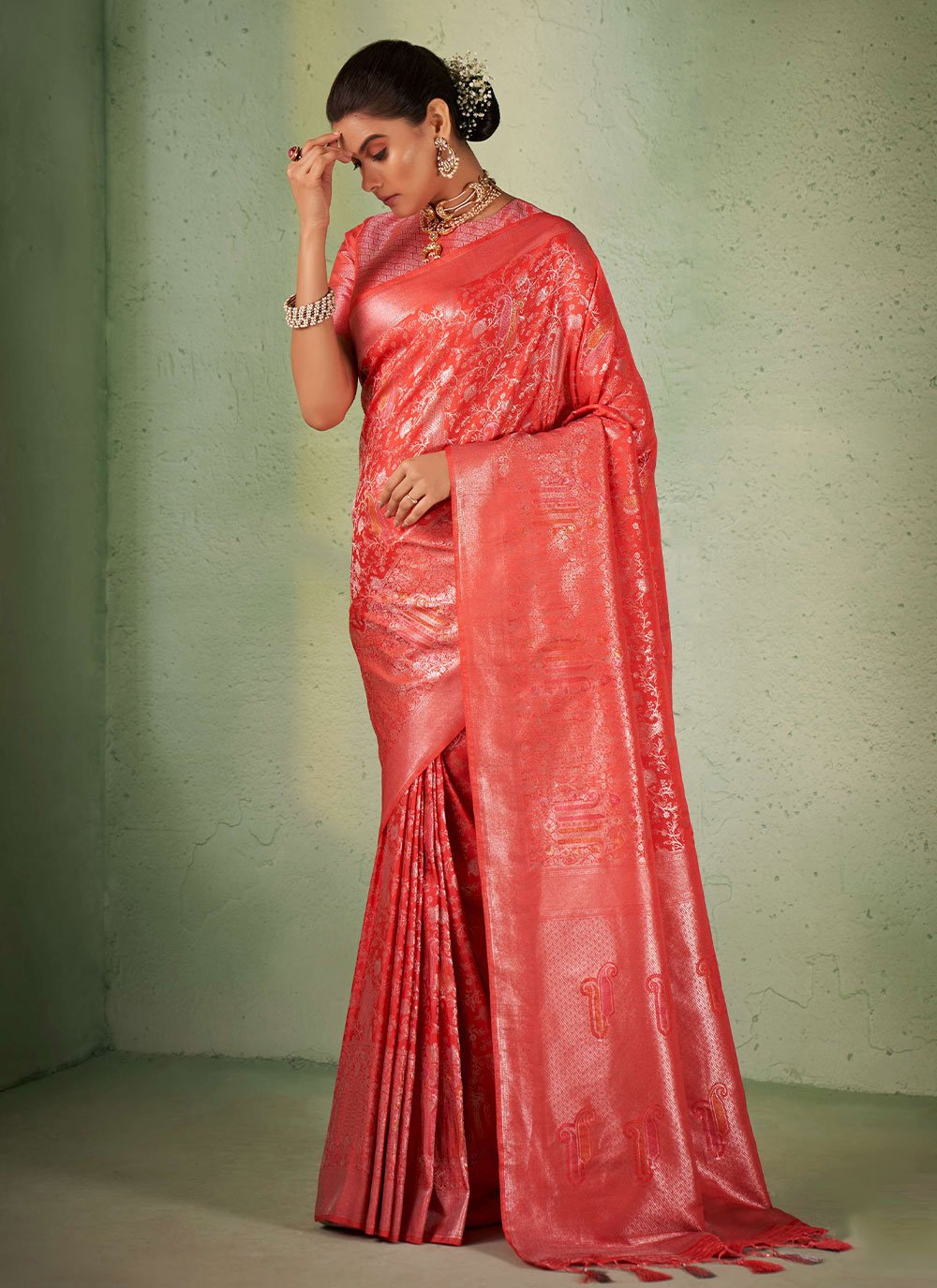 Traditional Saree Kanjivaram Silk Red Weaving Saree