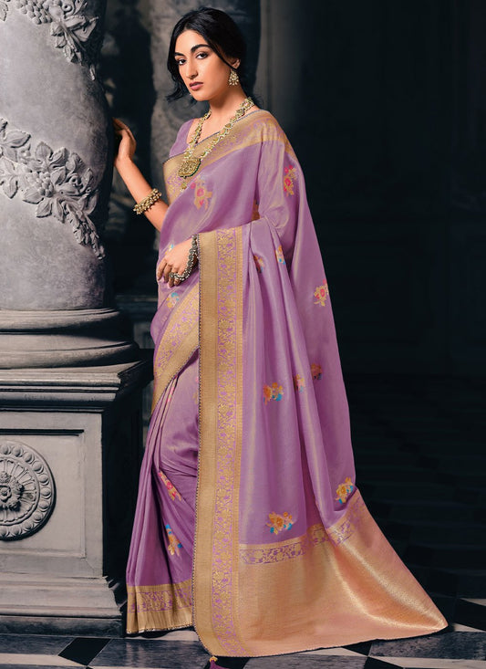 Trendy Saree Silk Tissue Lavender Weaving Saree