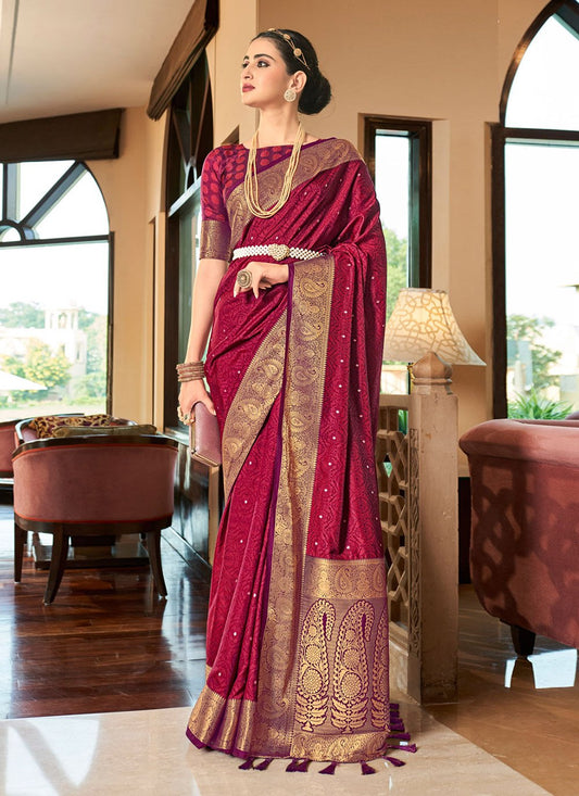 Traditional Saree Silk Magenta Weaving Saree