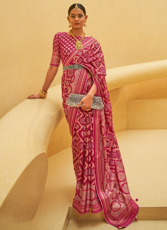 Classic Brasso Organza Magenta Weaving Saree