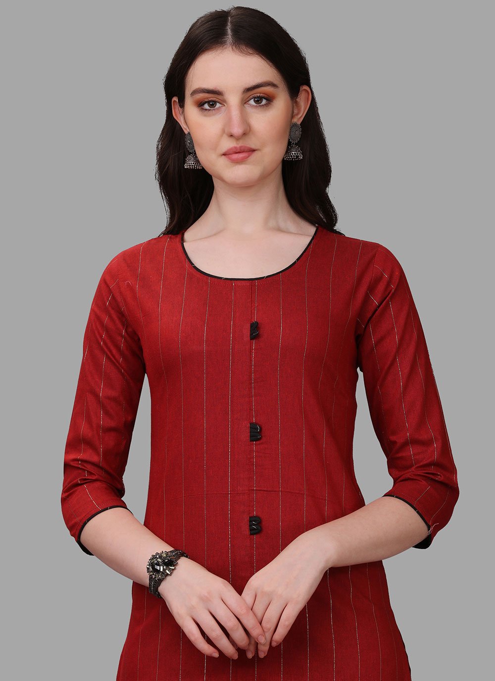 Designer Kurti Cotton Maroon Weaving Kurtis